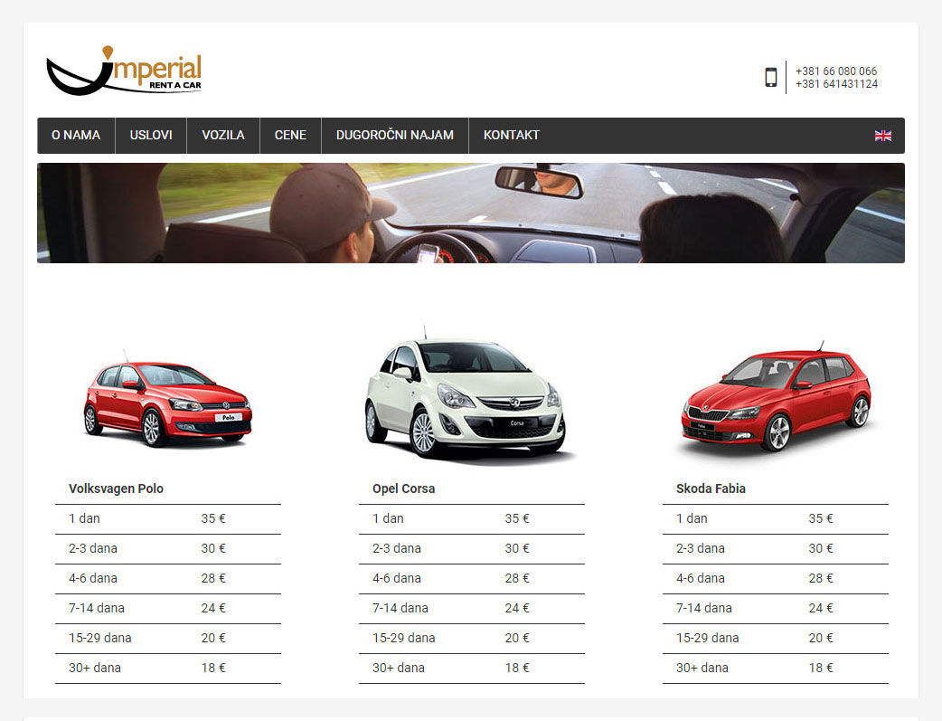 Jednostavan sajt za rentiranje automobila
